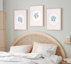 Blue Hydrangea Wall Art Pink Striped Rustic Farmhouse Floral Pictures Wall De…