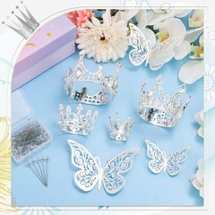 Flower Bouquet Accessories Silver Crowns Butterfly Decorations Pins Set