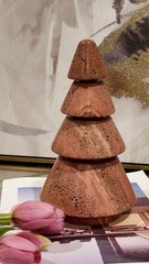 Natural Red Travertine Stone Ornament – Christmas Tree & 3 Candle Holders Set