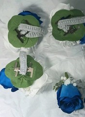 10″ Wide Bridal Bush Bouquet & 14 Corsages – 3 Double Rose Wrist 11 Chest – NEW
