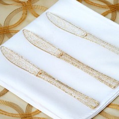 Plastic Clear Gold Glittered KNIVES Disposable TABLEWARE Party Wedding Catering