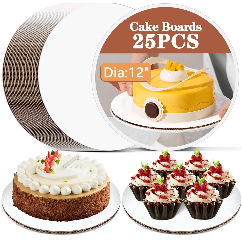 25 PCS 12 Inch Round Cake Boards Greaseproof Cardboard Circles Pastry Base