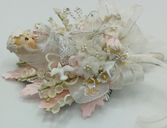 Vintage Handmade Wedding Corsage Composition Bride Lace Hearts Dove Millinery