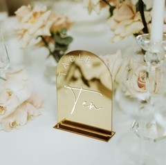 Gold Mirror Arched Wedding Table Number 1-10, 5″x7″,