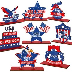 8 Pack 250th Anniversary Patriotic Table Centerpiece – 4th of July Decor, Red Wh