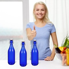 Teenyyou 6 Pcs Cobalt Blue Glass Bottles 1 L/ 33.75 oz oz,