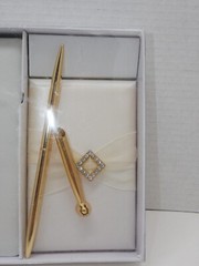 Lillian Rose Ivory Guest Book With Pen Set Gold Tone Rhinestone Detail