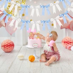 2 Pcs Blue and White Bow Garland Banner for Wedding