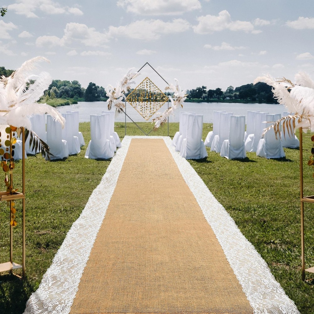 Preboun 3ft x 100 ft Wedding Aisle Runner Outdoor Natural Burlap Aisle Runner…
