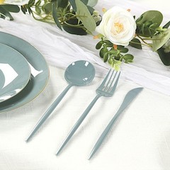 60 DUSTY BLUE Heavy Duty Forks Spoons and Knives Set Party Disposable Tableware