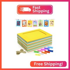 Neworkg 100 Pack Paper Picture Frames, 4×6 Colorful Photo Holder with Wooden Cli