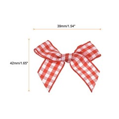 10Pcs Mini Gingham Ribbon Bow 1.5″ Checkered Fabric Satin Red and White
