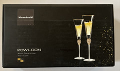 KOWLOON Mr & Mrs Crystal Wedding Toasting Flutes Rhinestones Gold Rim