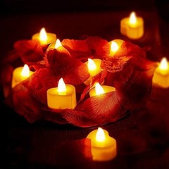 12 Pcs Heart Shape LED Tealight Candles Love LED Yellow Light, Dark Red Petal