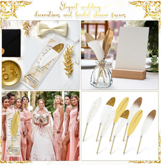 25 Sets Feather Pen Wedding Favors Bulk Bridal Shower Quill Ballpoint Pens Gold