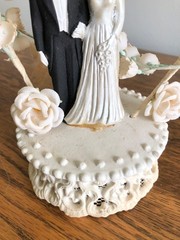 Vintage 1950s Wedding Cake Topper Bride Groom Floral Arch Mid Century