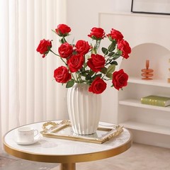 12PCS Artificial Silk Flowers Realistic Roses Bouquet Long 12Pcs Flowers Red