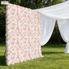 Flower Wall Panel Artificial Flower Wall Backdrop Flower Decoration 12 Pcs