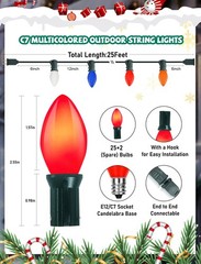C7 Christmas Lights Outdoor, 25Ft Vintage Christmas String Lights with 27 Mul…