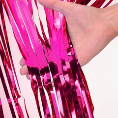 2 Pcs 3.2ft x 8.2ft Shiny Hot Pink Metallic Tinsel Foil Fringe Curtains Photo…