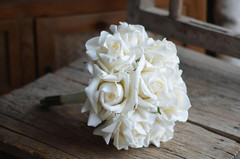 Set of 6 Real Touch Ivory Roses Bridesmaid Bouquets for Wedding Prom