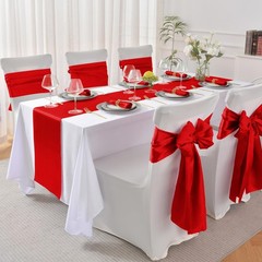 Aormenzy 4 Pcs Red Satin Table Runners 12 x 108 Inch, Silky Wedding Table Run…