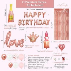 VIDAL CRAFTS 71-Piece Rose Gold Birthday Decorations for Women – Rose Gold Glam