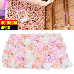 4 Pcs Light Pink Artificial Silk Flower Wall Panels 40 × 60 cm Wedding Backdrop