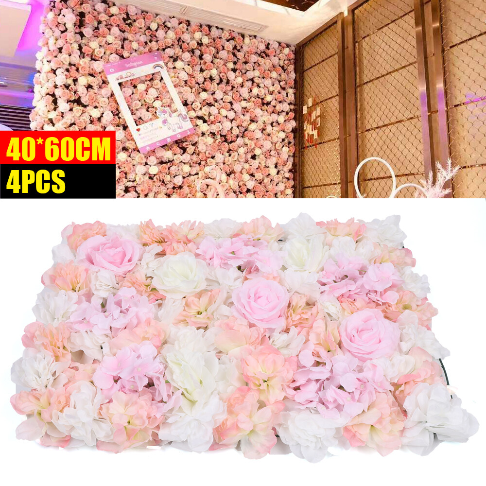 4Pcs Pink Artificial Silk Flower Wall Panel Wedding Party Venue Decor Backdrop