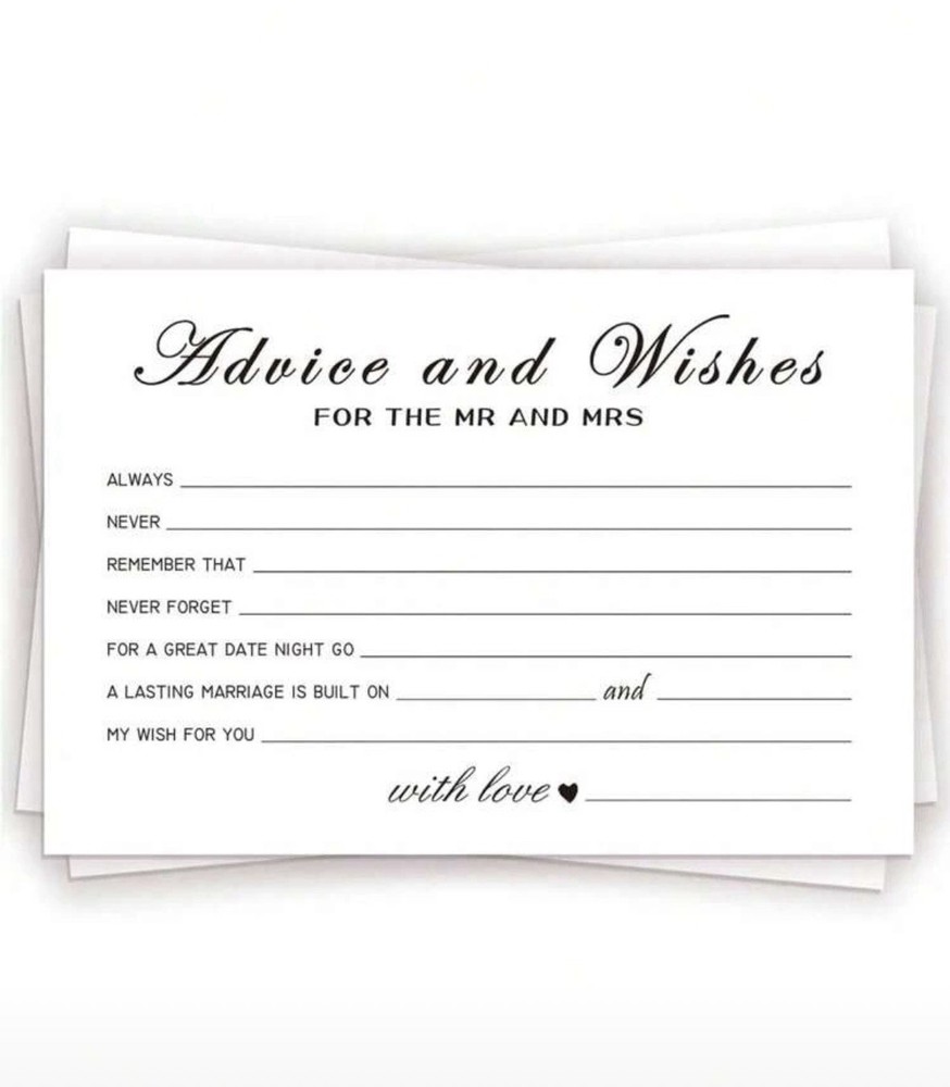 80 Advice & Wishes for the Mr and Mrs, Wedding or shower, approx 4″ X 6″, white