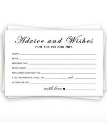 80 Advice & Wishes for the Mr and Mrs, Wedding or shower, approx 4″ X 6″, white