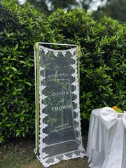 Sheer Lace Bridal Shower Welcome Sign, Tulle Ceremony Banner Decor