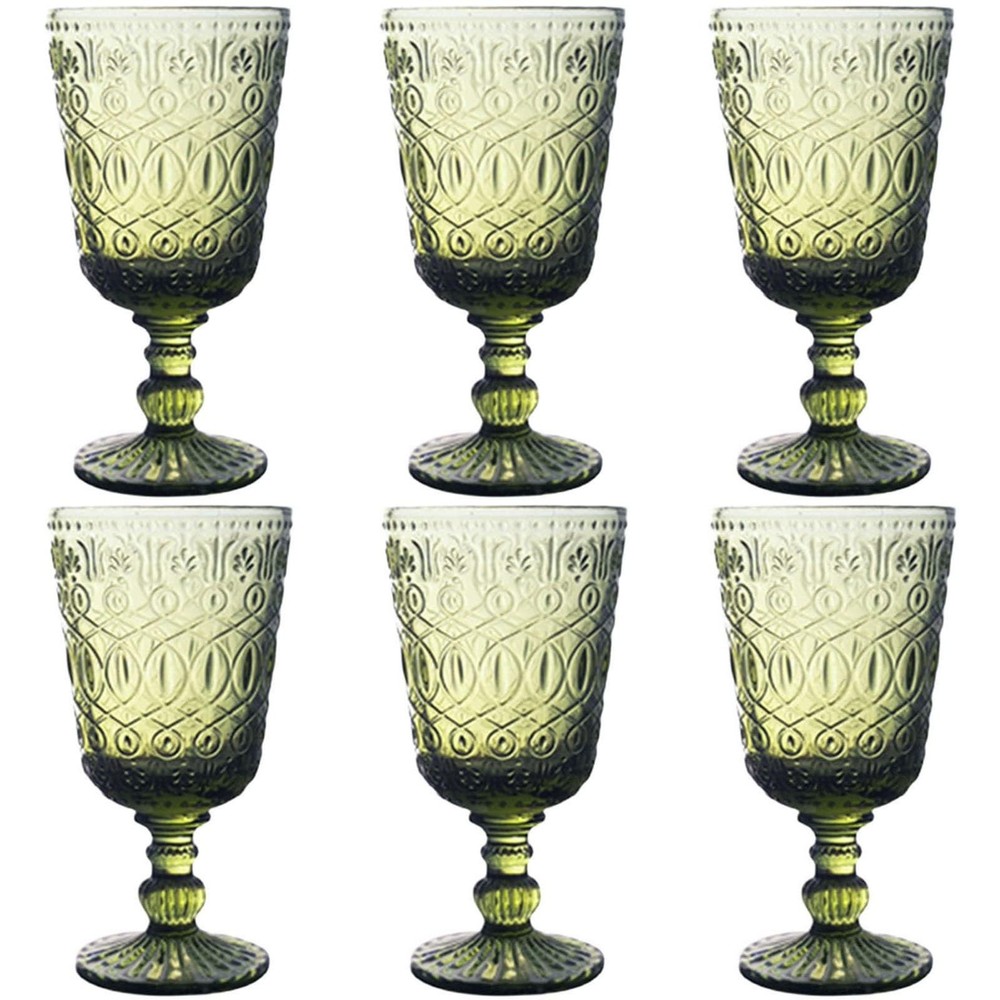 Green Drinking Glasses set of 6 Red Wine Goblets 10 OZ Colored Water Beverage…