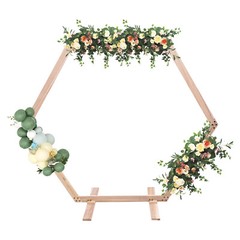 Wood Wedding Arch Polygonal Ceremony Arch Backdrop Flower Stand 7/7.2/7.6/8.2FT