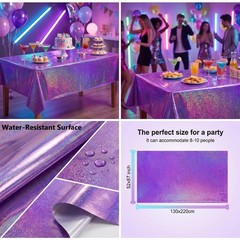 Purple Birthday Decorations – 2 Pack Laser Tablecloth for