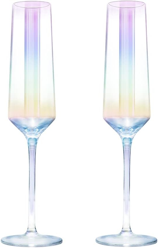 Gutsdoor Crystal Champagne Flutes Glass Set 2 Count (Pack of 1), Iridescent