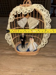 Bride & Groom Vintage Wedding Topper with a Bell and Arch Flowers Lace Tuxedo
