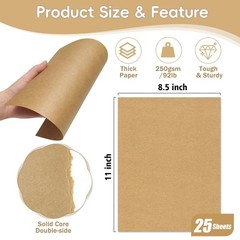 25 Sheets Brown Cardstock 8.5 x 11, 92lb/250gsm Kraft x 11 inches, brown
