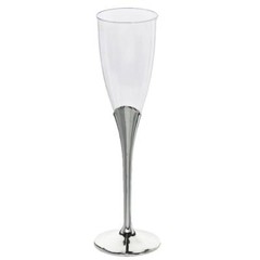 5 oz Disposable SILVER PLASTIC Base Wedding FLUTES Glasses Party Event TABLEWARE