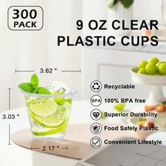 100 Pack 9 oz Clear Plastic Cups – Disposable Wine Cocktail Cups – 100 Pack