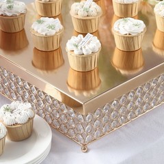 GOLD METAL 16″ wide Cake Stand with Crystal Beads Party Wedding Reception SALE