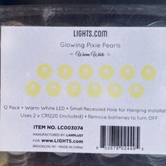 «Glowing Pixie Pearls» LED marble sized light sets. 12 each. White Blue Pink