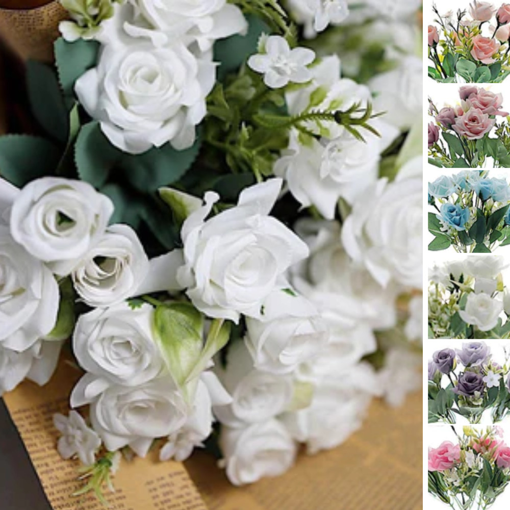 4 Bushes 12 in Artificial FLOWERS Silk Roses Bouquets Party Events Decorations