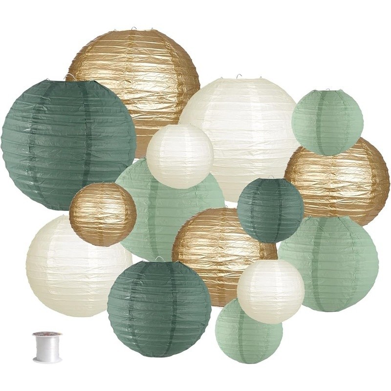 Sage Green Paper Lanterns Set Wedding Party Decor Easy Assemble Indoor Outdoor