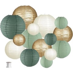 Sage Green Paper Lanterns Set Wedding Party Decor Easy Assemble Indoor Outdoor