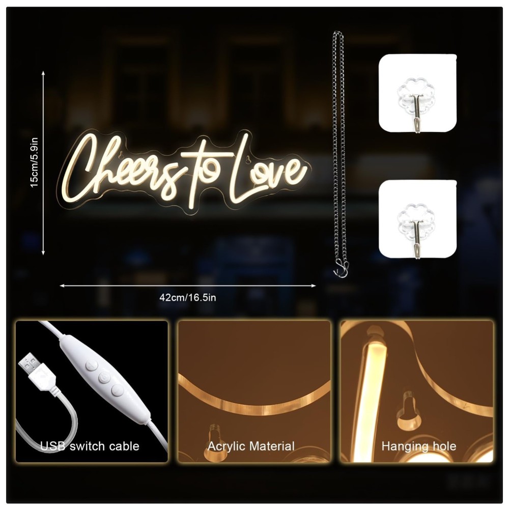 «Cheers to Love LED Neon Sign – Wedding Room Decor»