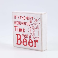 “It’s the Most Wonderful Time for a Beer” Rustic Wood Sign – 6” x 6” Red