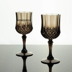 BLACK 6 Plastic 8 oz Crystal Cut Goblets WINE GLASSES Party Events Decorations