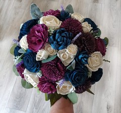 Plum Navy Blue Bridal Bouquet Sola Wood Flower Fig Purple Bridesmaid Wedding