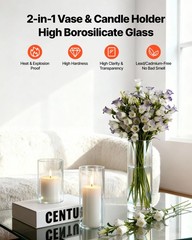 VEVOR 24 Pcs Pillar Candles with Glass Cylinder Vases Set 2.6″x4.7″/5.9″/7.9″